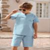 Arshiner Boy 2 Piece Cotton Linen Set Henley Shirts and Shorts Outfits Summer Casual Beachwear Light Blue 10-11 Years view 3