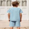 Arshiner Boy 2 Piece Cotton Linen Set Henley Shirts and Shorts Outfits Summer Casual Beachwear Light Blue 10-11 Years view 4
