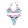 Women's Letter Skull Print Goth Swimsuit 2 Piece Sexy Triangle Bikini Bathing Suit for Rave Festival Halloween Green view 1