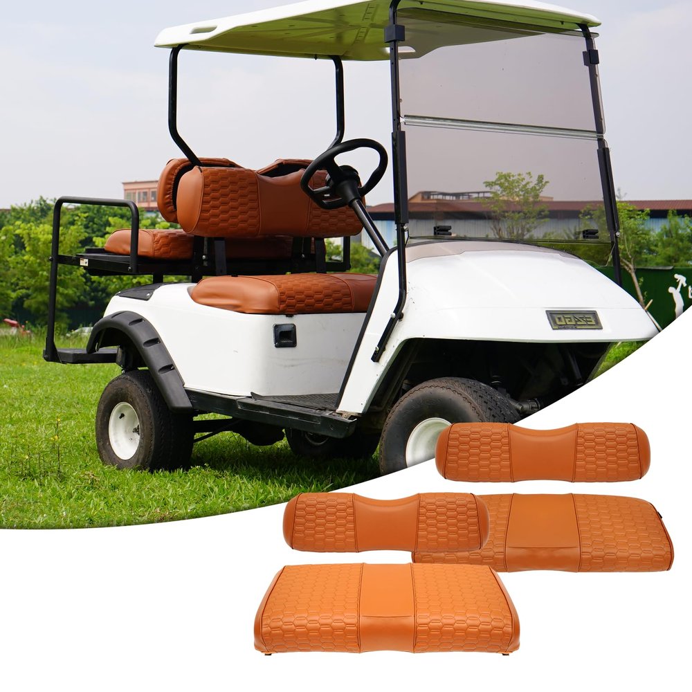 HANGKUNNEE Golf Cart Seat Covers for EZGO TXT 1994-2013 OEM Ordinary Seat,EZGO TXT Seat Covers Front and Rear -Thick Vinyl Leather Custom Comfortable/Anti-Scratch/Anti-Fading/Easy to Install