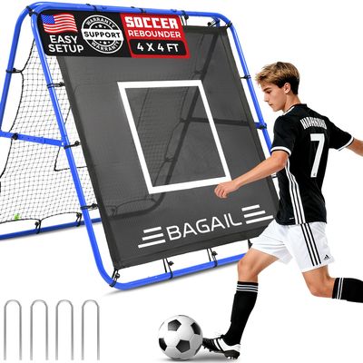BAGAIL Soccer Rebounder Net, 4 x 4 Ft Pitch Back Baseball Softball Rebounder, Angle Adjustable Rebound Net for Control, Passing Practice, Easy Setup Bounce Back Net Gifts for Training - Blue