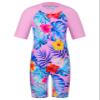 Girls Swimsuit UPF 50+ UV One Piece Swimwear Zipper Rashguard Bathing Suit S376_PinkFlower_12A view 1