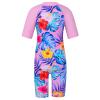 Girls Swimsuit UPF 50+ UV One Piece Swimwear Zipper Rashguard Bathing Suit S376_PinkFlower_12A view 2