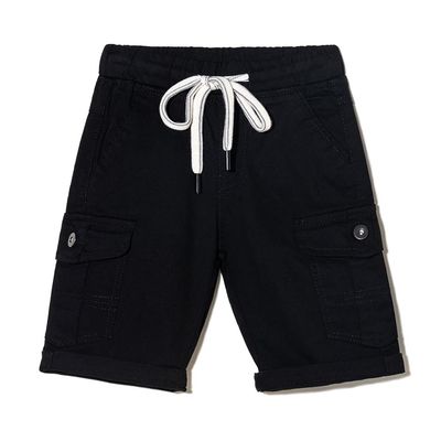 DINGDONG'S CLOSET Tollder Kid Boys' Cotton Drawstring Cargo Shorts(Black,4-5T)