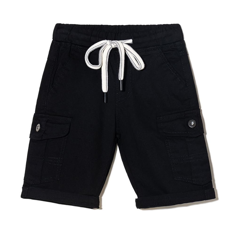 DINGDONG'S CLOSET Tollder Kid Boys' Cotton Drawstring Cargo Shorts(Black,4-5T)