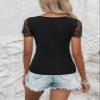 ELDINA Women's 2024 Summer Short Sleeve T-Shirt Black Contrast Lace Trim Tee, Small view 3