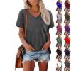 slqdgmryz Womens V Neck T Shirts Summer Cute Short Sleeve Tops 2025 Casual Plain Loose Fitting Pocket Spring Blouses Dressy Trendy Tunic Tops with Leggings Business Office Outfits S-2Xl Black view 1