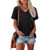 slqdgmryz Womens V Neck T Shirts Summer Cute Short Sleeve Tops 2025 Casual Plain Loose Fitting Pocket Spring Blouses Dressy Trendy Tunic Tops with Leggings Business Office Outfits S-2Xl Black view 2