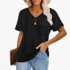 slqdgmryz Womens V Neck T Shirts Summer Cute Short Sleeve Tops 2025 Casual Plain Loose Fitting Pocket Spring Blouses Dressy Trendy Tunic Tops with Leggings Business Office Outfits S-2Xl Black view 3