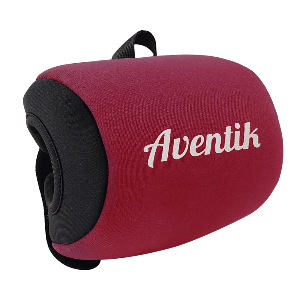 Aventik Neoprene Fishing Reel Cover Pouch Round Baitcasting Trolling Reels Storage Conventional Reel Cover Durable Soft Protection (Black/Red, M:4.3''Width x 2.9''Diameter)