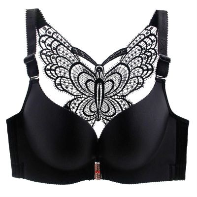 NineFit Basics B, C, D, E,No Rims Front Buckle Cross Back Large Sexy Lingeries Women Plus Size Beauty Push Up Bra Wireless Underw (Color : Black, Size : 44D)