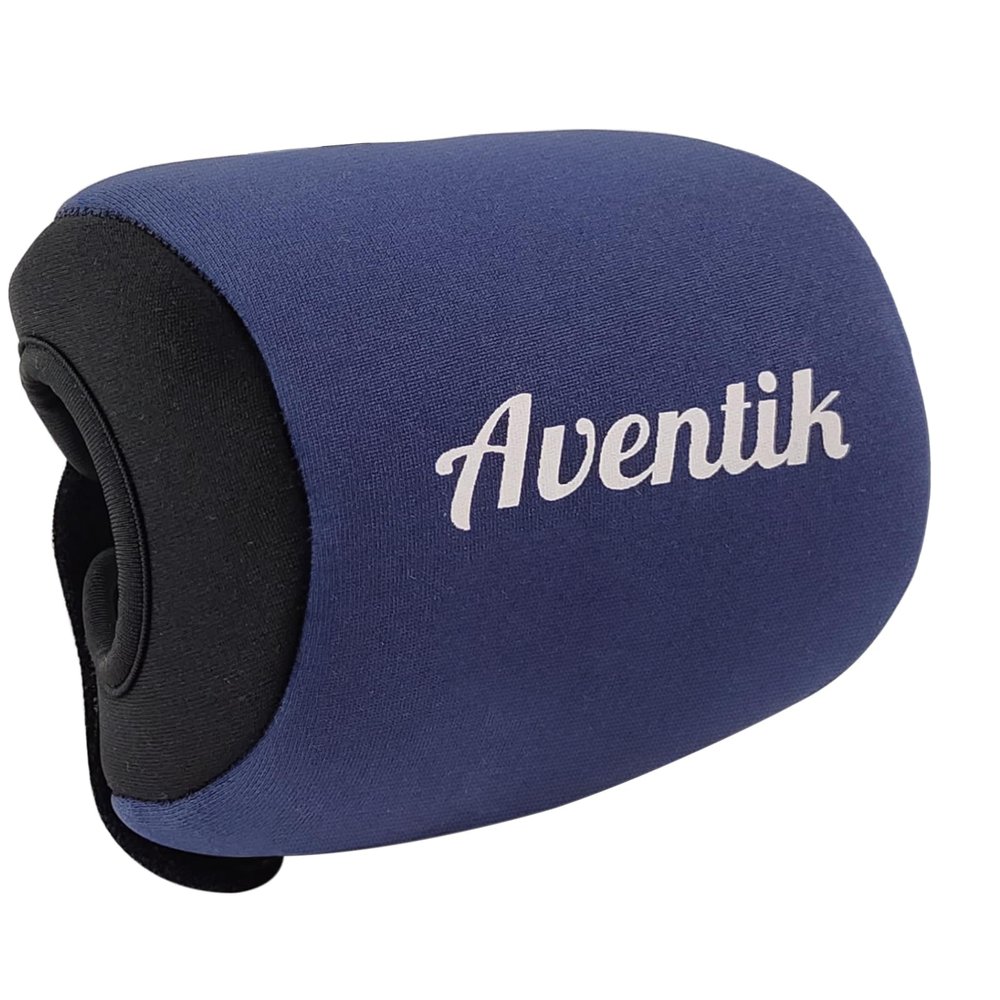 Aventik Neoprene Fishing Reel Cover Pouch Round Baitcasting Trolling Reels Storage Conventional Reel Cover Durable Soft Protection (Black/Blue, L:4.3''Width x 3.3''Diameter)