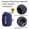 Aventik Neoprene Fishing Reel Cover Pouch Round Baitcasting Trolling Reels Storage Conventional Reel Cover Durable Soft Protection (Black/Blue, L:4.3''Width x 3.3''Diameter) view 3
