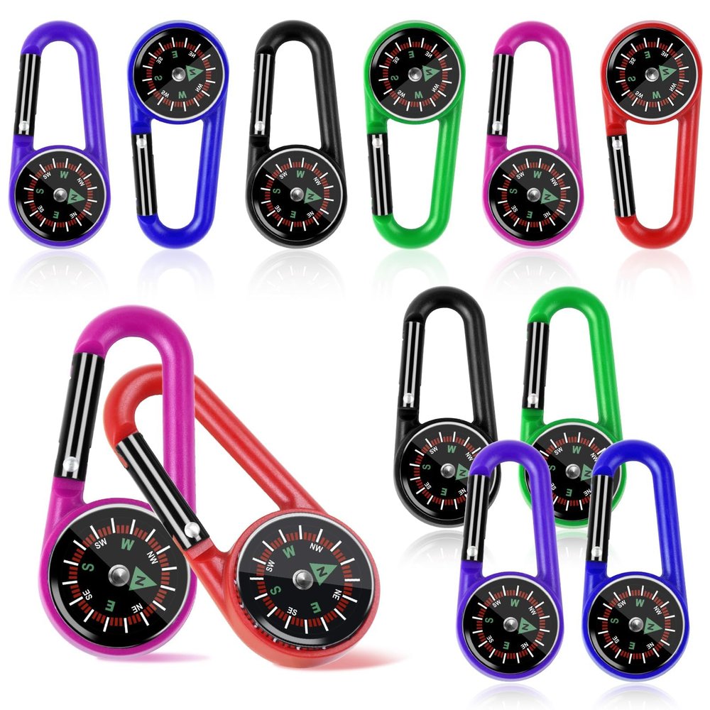 12 Pcs mini Compass Keychain for Kids Bulk, Small Pocket Magnetic Compass Survival Hiking for Outdoor Survival Camping Party Backpacking Accessory (Dark Colours)