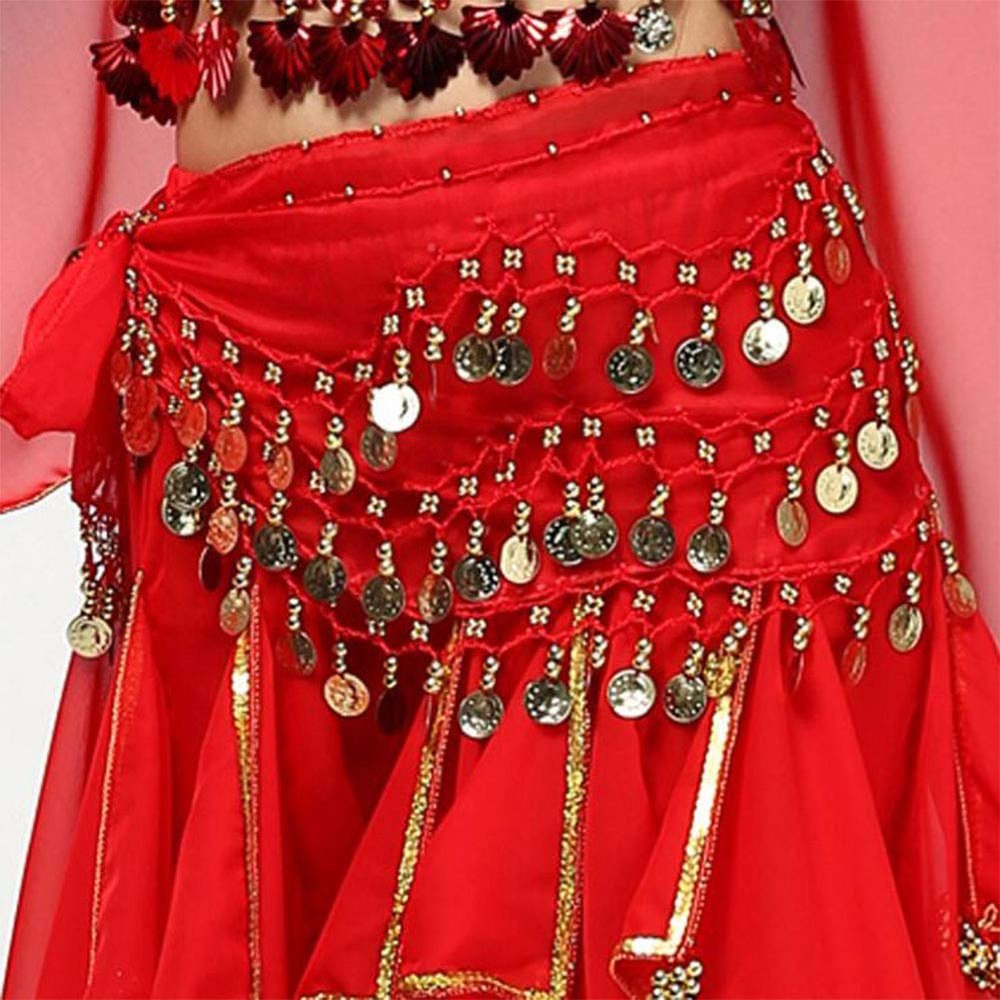 Danolapsi Buy Home Dangling Gold Belly Dance Hip Skirt Scarf Wrap Belt (Black) red