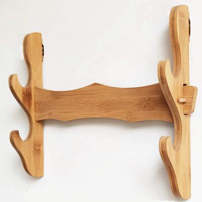 Sword Stand Sword Mount Bracket Wall-mounted sword rack Wall-mounted sword rack Cold weapon rack Free perforated knife rack,made of bamboo,suitable for wall flute and fishing-Wood Color||2 Layers