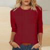NineFit Basics Womens Tops 3/4 Length Sleeve Eyelet Embroidery Tops Dressy Casual Summer Tunic Blouses Crewneck Tee Shirts Cutout Holiday T-Shirts, X-Large view 2
