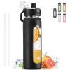 Kodrine Water Bottle With Straw 24 oz Glass Water Bottle Black and 32 oz Water Bottle Navy Blue Bundle Items view 2