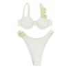 Women's 2 Piece Rose Floral Appliques Bikini Set Elegant Ruched Underwire Swimsuit High Cut Bathing Suit view 2