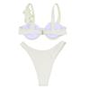 Women's 2 Piece Rose Floral Appliques Bikini Set Elegant Ruched Underwire Swimsuit High Cut Bathing Suit view 3