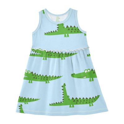 Aflyko Sleeveless Dress for Girl Sleepy Green Alligator Summer Casual Dress Loose Fit Sundress Summer Infant Tank Playwear Dance Dress Cute Kiddo Outfit 4T