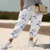 Akivide Womens Cotton Linen Floral Print Pants with Pockets Casual Loose Harem Baggy Wide Leg Drawstring Cropped Trousers, Large view 2