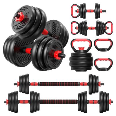 85LB Adjustable Dumbbells Sets, 4 in 1 Free Weight Set Adjustable Weight Dumbbell Set, Weights Home Gym Equipment with Dumbbell, Barbell, Kettlebell, Push-Up Modes for Total Body Workouts (Red)