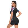 ABOCIW Womens Boyleg Rash Guard Swimsuit One Piece Short Sleeve Zipper Front Bathing Suit UV Sun Protection Surfing Swimwear Black + Pink Leaves XX-Large view 3
