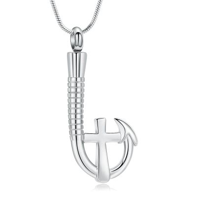 AIWENXI Fishhook Urn Necklace for Ashes Mini Cross Cremation Jewelry Stainless Steel Fishing Keepsake Ash Pendant Heaven Memorial Cremation Jewelry for Women Men Gifts