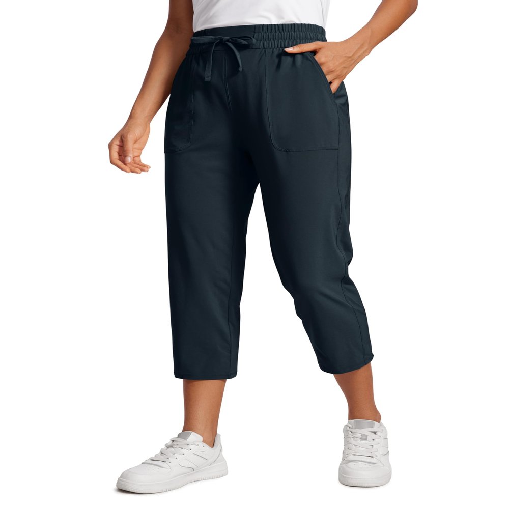 CRZ YOGA Lightweight Capri for Women 23" Cropped Casual Lounge Work Athletic Travel Pants with Pockets Quick Dry Summer True Navy Small