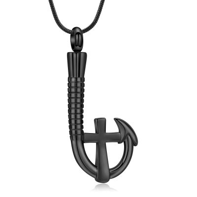 AIWENXI Fishhook Urn Necklace for Ashes Mini Cross Cremation Jewelry Stainless Steel Fishing Keepsake Ash Pendant Heaven Memorial Cremation Jewelry for Women Men Gifts