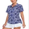 Tanst Sky Polo Shirts for Women, Ladies 1/4 Zip Up Golf Clothes Dry Fit Short Sleeve Athletic Workout Tops Cute Golf Gym Tennis Outfits UV Protection Clothing Blue White Leaf 2XL view 1
