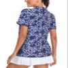Tanst Sky Polo Shirts for Women, Ladies 1/4 Zip Up Golf Clothes Dry Fit Short Sleeve Athletic Workout Tops Cute Golf Gym Tennis Outfits UV Protection Clothing Blue White Leaf 2XL view 2