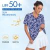 Tanst Sky Polo Shirts for Women, Ladies 1/4 Zip Up Golf Clothes Dry Fit Short Sleeve Athletic Workout Tops Cute Golf Gym Tennis Outfits UV Protection Clothing Blue White Leaf 2XL view 3