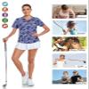 Tanst Sky Polo Shirts for Women, Ladies 1/4 Zip Up Golf Clothes Dry Fit Short Sleeve Athletic Workout Tops Cute Golf Gym Tennis Outfits UV Protection Clothing Blue White Leaf 2XL view 4