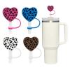 5pcs Straw Lid Reusable Silicone Straw Covers Heart-Shaped Leopard Print Straw Plug For Tumblers Cup Accessories Home Straw Cover For Party view 3
