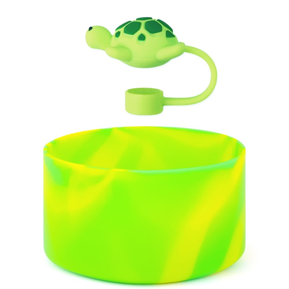 QIANHAI Silicone Boots with Straw Lip Compatible for Stanley 40oz Tumbler & IceFlow 30 20Oz Sport Water Bottle Bottom Sleeve HydroFlask 12-24oz Cup Accessories (Jungle Turtle)