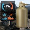 ONETIGRIS Tactical Half Gallon Water Bottle with Straw - 64 oz Vacuum Insulated Stainless Steel Water Jug, Leakproof Sport Bottle with 3 BPA Free Lids, Paracord Handle & MOLLE Water Pouch for Outdoor view 2