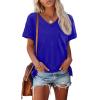 slqdgmryz Womens V Neck T Shirts Summer Cute Short Sleeve Tops 2025 Casual Plain Loose Fit Pocket Dressy Blouses Spring Trending Long Tunic Tops to Wear with Leggings Country Outfits Blue view 2