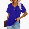 slqdgmryz Womens V Neck T Shirts Summer Cute Short Sleeve Tops 2025 Casual Plain Loose Fit Pocket Dressy Blouses Spring Trending Long Tunic Tops to Wear with Leggings Country Outfits Blue view 3