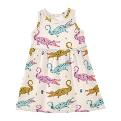 Aflyko Spring Dress for Girl Alligator Pink Blue Yellow Kiddo Tank Play Sundress Costume Dress Summertime Comfy Skirt for Church Dinner Event Wedding 5-6T