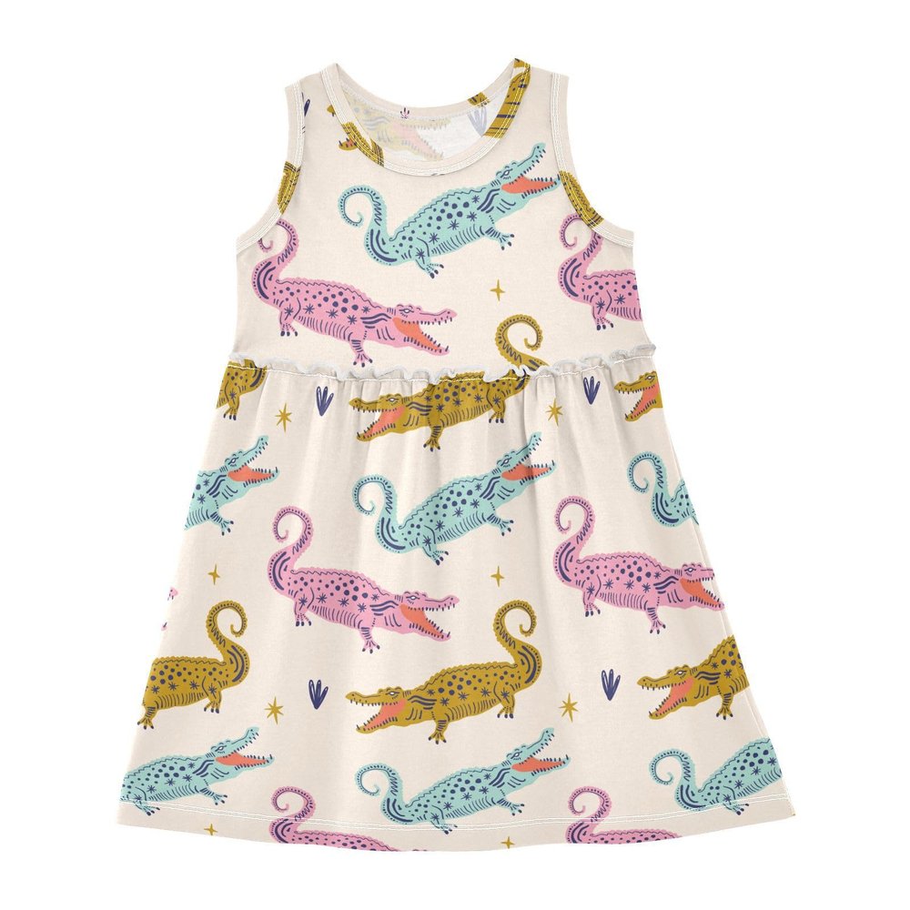 Aflyko Spring Dress for Girl Alligator Pink Blue Yellow Kiddo Tank Play Sundress Costume Dress Summertime Comfy Skirt for Church Dinner Event Wedding 5-6T