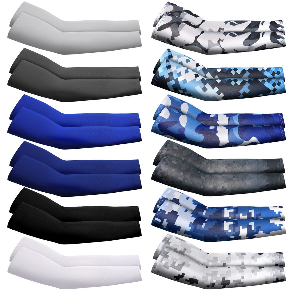 Newcotte 12 Pairs Arm Sleeves for Kids Compression Football Baseball Youth UV Protection Breathable Cooling Sleeve(Stylish,8-10 Years)