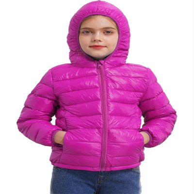 ACSUSS Kids Teens Winter Coat Puffer Jackets Boys Girls Long Sleeve Zip Up Hoodie Ultra Lightweight Down Coat Hot Pink 9-10 Years