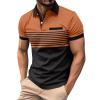 Generic Men Fashion Color Block Polo Shirts Short Sleeve Button Lapel Tennis Golf Tshirt Casual Striped Moisture Wicking Workout Tops Orange, Medium view 1