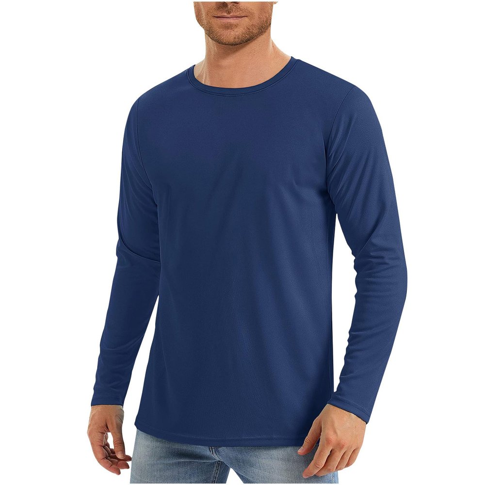 Generic Mens UPF 50+ UV Sun Protection Shirts Outdoor Long Sleeve SPF Rash Guard T-Shirt Lightweight Quick Dry Athletic Workout Tops Navy, Small