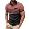 Generic Men Fashion Color Block Polo Shirts Short Sleeve Button Lapel Tennis Golf Tshirt Casual Striped Moisture Wicking Workout Tops Pink, X-Large view 1