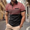 Generic Men Fashion Color Block Polo Shirts Short Sleeve Button Lapel Tennis Golf Tshirt Casual Striped Moisture Wicking Workout Tops Pink, X-Large view 2