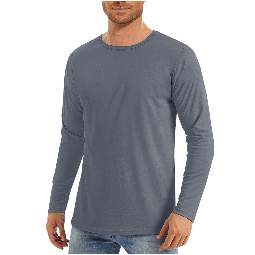 NineFit Basics Mens UPF 50+ UV Sun Protection Shirts Outdoor Long Sleeve SPF Rash Guard T-Shirt Lightweight Quick Dry Athletic Workout Tops Dark Gray, Small