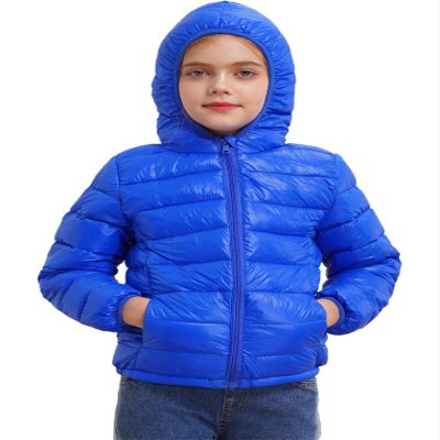 ACSUSS Kids Teens Winter Coat Puffer Jackets Boys Girls Long Sleeve Zip Up Hoodie Ultra Lightweight Down Coat Royal Blue 11-12 Years